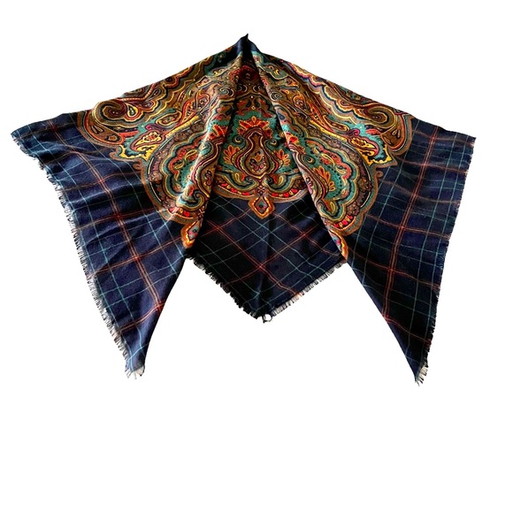 Large Navy and multi color scarf/wrap - Picture 2 of 5